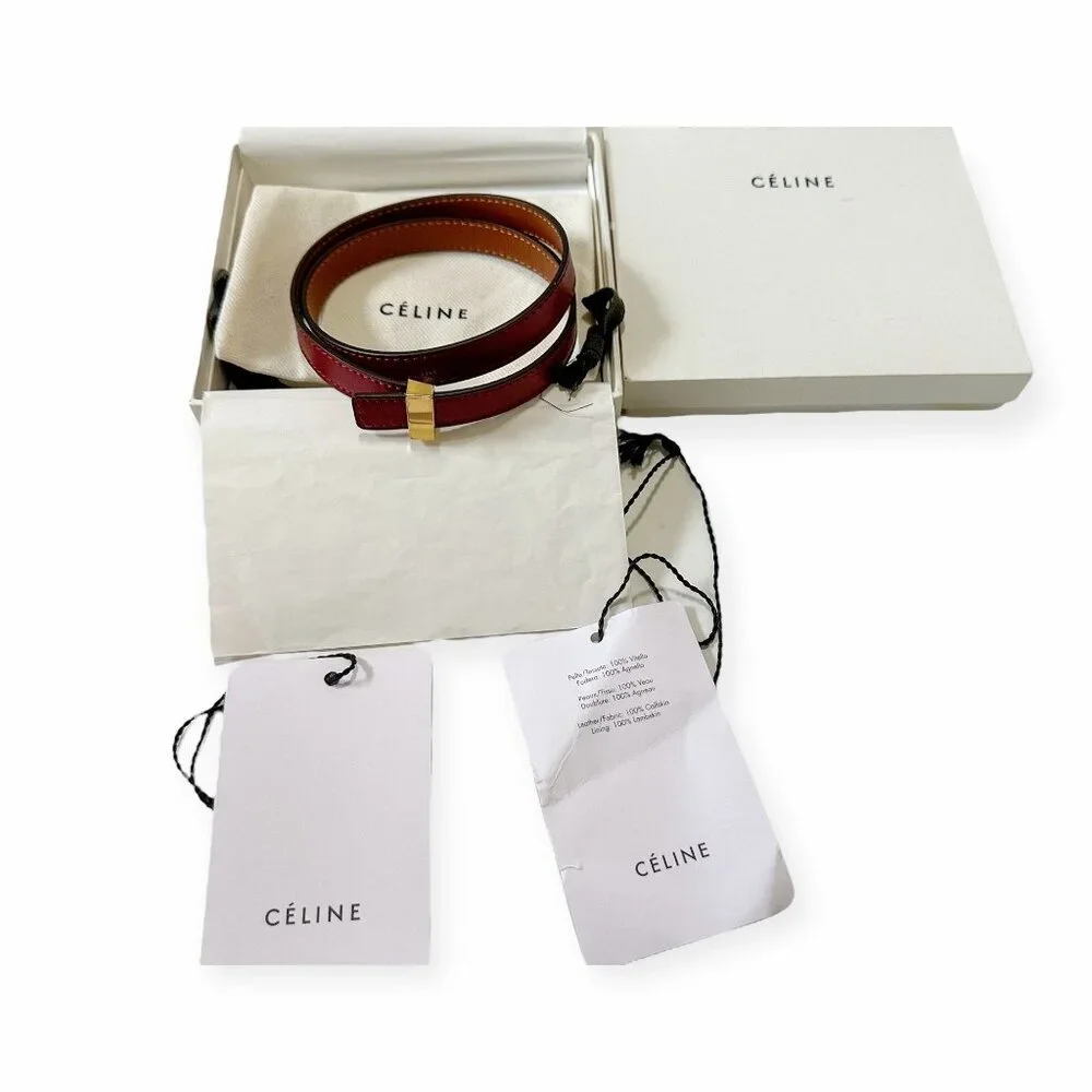 CÉLINE Triple Tour Wrap Leather Bracelet Burgundy Gold Phoebe Philo Era L NIB - Picture 4 of 14